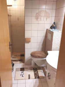a bathroom with a toilet and a sink at House of Haiger Ferienwohnung mit Charme in Haiger