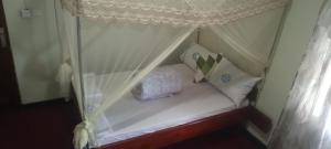 a small bed in a room with a canopy at WAYPOINT SUITES HOTEL in Kabale