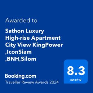 Certifikát, hodnocení, plakát nebo jiný dokument vystavený v ubytování Sathon Luxury High-rise Apartment City View KingPower ,IconSiam ,BNH,Silom