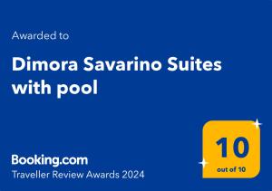 Сертификат, награда, табела или друг документ на показ в Dimora Savarino Marzamemi Suites with pool
