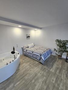 a bedroom with a bed and a bath tub at PLAYA POSTIGUET 2 in Alicante