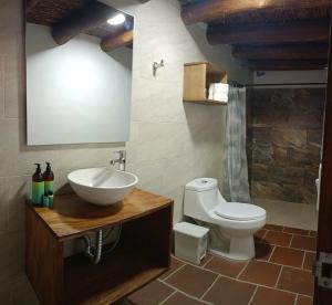 uma casa de banho com um lavatório e um WC em Hotel Cariguá em Barichara