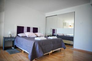 a bedroom with a bed and a large mirror at Apartamento amoblado tipo loft in Buenos Aires +8 photos