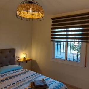 um quarto com uma cama e uma janela em Casa La Rana em Calafat