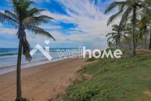 un grupo de palmeras en una playa con las palabras ak beach home en Apartamento a 300m da praia em Salvador, en Salvador