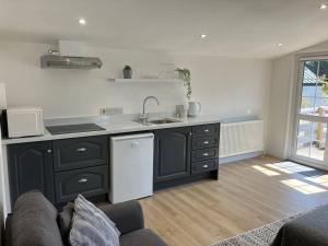 a kitchen with a sink and a counter top at The Cabin in Lisburn