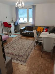 City Apartment في سالزبورغ: غرفة معيشة مع أريكة وطاولة