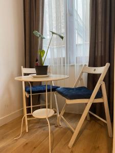 イスタンブールにあるイスタンブール ハブ フラットのテーブルと椅子2脚、テーブルと植物