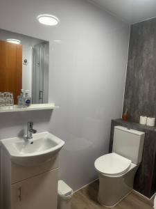 y baño con aseo blanco y lavamanos. en Private Main Door Lovely 2 bedroom apartment, en Edimburgo