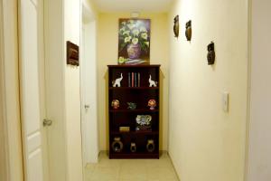 a hallway with a book shelf next to a door at Departamento 2, Comodo y hogareño in Tehuacán