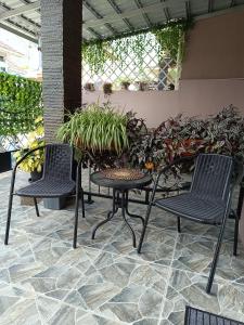 ブキティンギにあるDachaのパティオ(椅子2脚、テーブル、植物付)