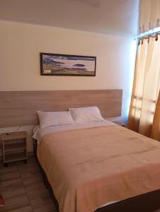 - une chambre avec un grand lit et une tête de lit en bois dans l'établissement BACKWATER HOTEL, à Ipiales
