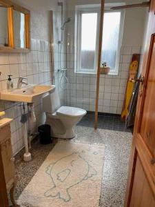 y baño con aseo y lavamanos. en Charming Townhouse With Plenty Of Space, en Thyborøn