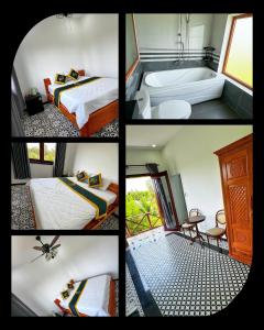 a collage of four pictures of a hotel room at Rạch sao eco garden in Phong Ðiền