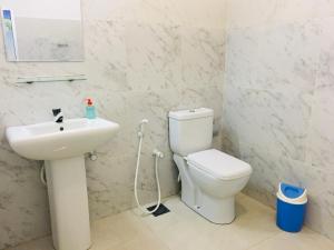 un bagno con un water bianco e un lavandino di Dimuthu Green Villa a Sigiriya