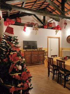 a christmas tree in the middle of a living room at Casa Fra Ambrogio in Pizzoli