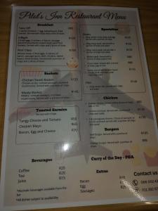 a picture of the menu of the restaurant at Airport Inn and Suites in Johannesburg