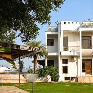 un edificio blanco con un árbol delante en pool loft en Jaipur