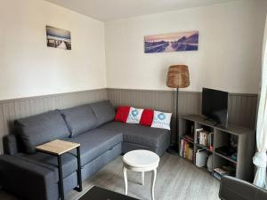 ein Wohnzimmer mit einem Sofa und einem TV in der Unterkunft Boramars By Bellavista - 200m de la plage in Argelès-sur-Mer