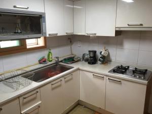 una piccola cucina con lavandino e piano cottura di Harry House a Gyeongju