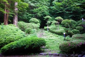 a garden with bushes and trees and a path at Shiki Resort Hakone Wanoka in Hakone