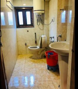 a bathroom with a toilet and a sink at Hotel The Holy Land in Pahalgām