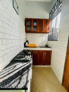 kuchnia z kuchenką i blatem w obiekcie 1 Bedroom Apt - The Abode Mori w mieście Dar es Salaam