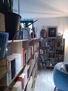 a room with bookshelves filled with books at L'hacienda in Tartas