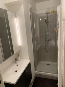 a bathroom with a shower and a sink and a shower at Whole apartment - Saint-Denis, France in Saint-Denis