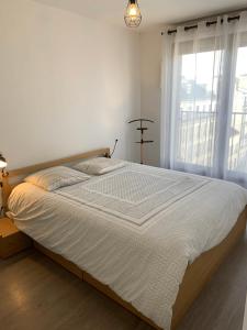 a large bed in a bedroom with a window at Whole apartment - Saint-Denis, France in Saint-Denis