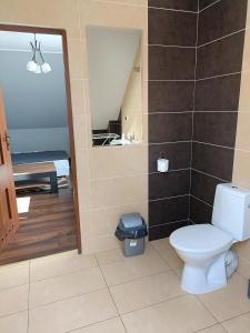 een badkamer met een toilet en een spiegel bij Mrowisko 