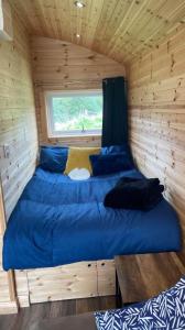 1 Schlafzimmer mit 2 Betten in einer Holzhütte in der Unterkunft The Peregrine - 2 Person Luxury Glamping Cabin in Dungarvan