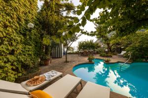 a backyard with a pool and chairs and trees at Casa Mercè Positano in Positano