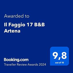 Certifikát, hodnocení, plakát nebo jiný dokument vystavený v ubytování Il Faggio 17 B&B