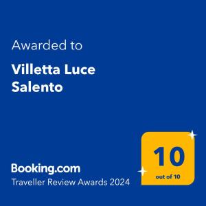 Certifikát, hodnocení, plakát nebo jiný dokument vystavený v ubytování Villetta Luce Salento