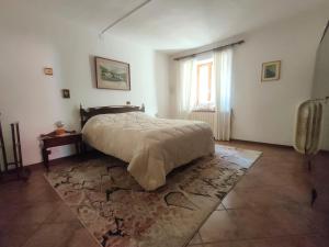 ein Schlafzimmer mit einem Bett und einem Teppich auf dem Boden in der Unterkunft Casa Valda in Fanano