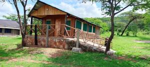 ein kleines Haus auf einem Feld neben einem Baum in der Unterkunft orkaria safari mara camp in Sekenani