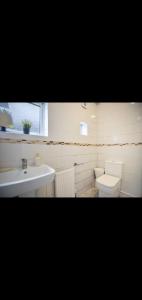 a bathroom with a sink and a toilet at Neasdon's Guest Nest- 7 mins drive to Wembley Stadium in London