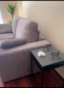 ein Wohnzimmer mit einem Sofa und einem Tisch in der Unterkunft El apartamento de Adriana en Torrelavega. in Torrelavega