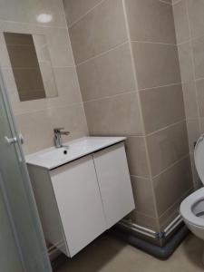 a bathroom with a sink and a toilet at Villa proche JO 2024 in La Courneuve