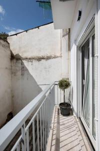 雅典的住宿－A modern apartment in the heart of Athens，建筑一侧的阳台,有盆栽植物