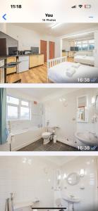 two pictures of a bathroom and a bedroom at Shaheen in London
