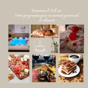 eine Collage mit Bildern von Speisen und Getränken in der Unterkunft Ô'BEL AIR in Azur