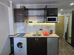 Η κουζίνα ή μικρή κουζίνα στο Bakuriani Orbi Palace Deluxe Apartment next to Mount Didveli