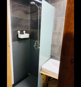La salle de bains est pourvue d'une douche, de toilettes et d'un lavabo. dans l'établissement House on the Beach, à Apúlia
