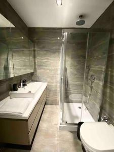 bagno con doccia, lavandino e servizi igienici di Modern 2BD Panoramic view downtown a Istanbul