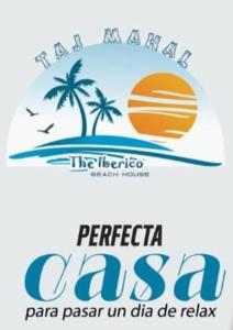 ein Logo für ein Strandresort mit einer Palme in der Unterkunft TAJ MAHAL THE IBERICO BEACH HOUSE in Caleta Grau