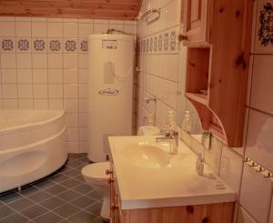 a bathroom with a sink and a toilet at Rondane Haukliseter Fjellhotell in Høvringen