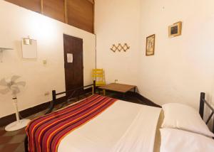 a bedroom with a bed and a fan in it at Casa Gallo Pinto in Granada