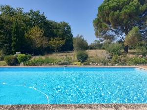 basen z błękitną wodą w ogrodzie w obiekcie Idéal pour 2 - Moulin avec bain nordique et vue panoramique w mieście Galapian